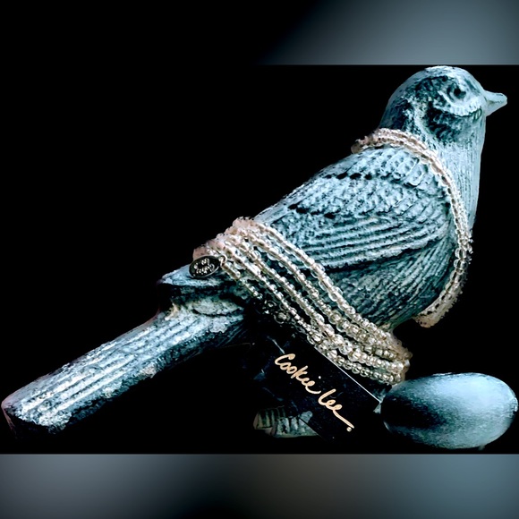 ⚗️Set of 7 Crystal Clear Seed Bead Stretch Silver Tone Bracelets by Cookie Lee - Picture 1 of 7